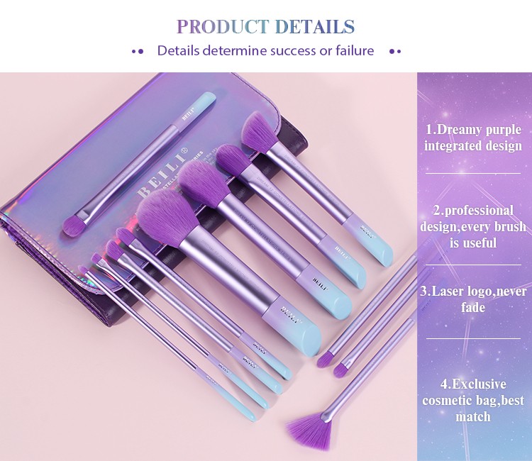 private label makeup brushes blue purple pink