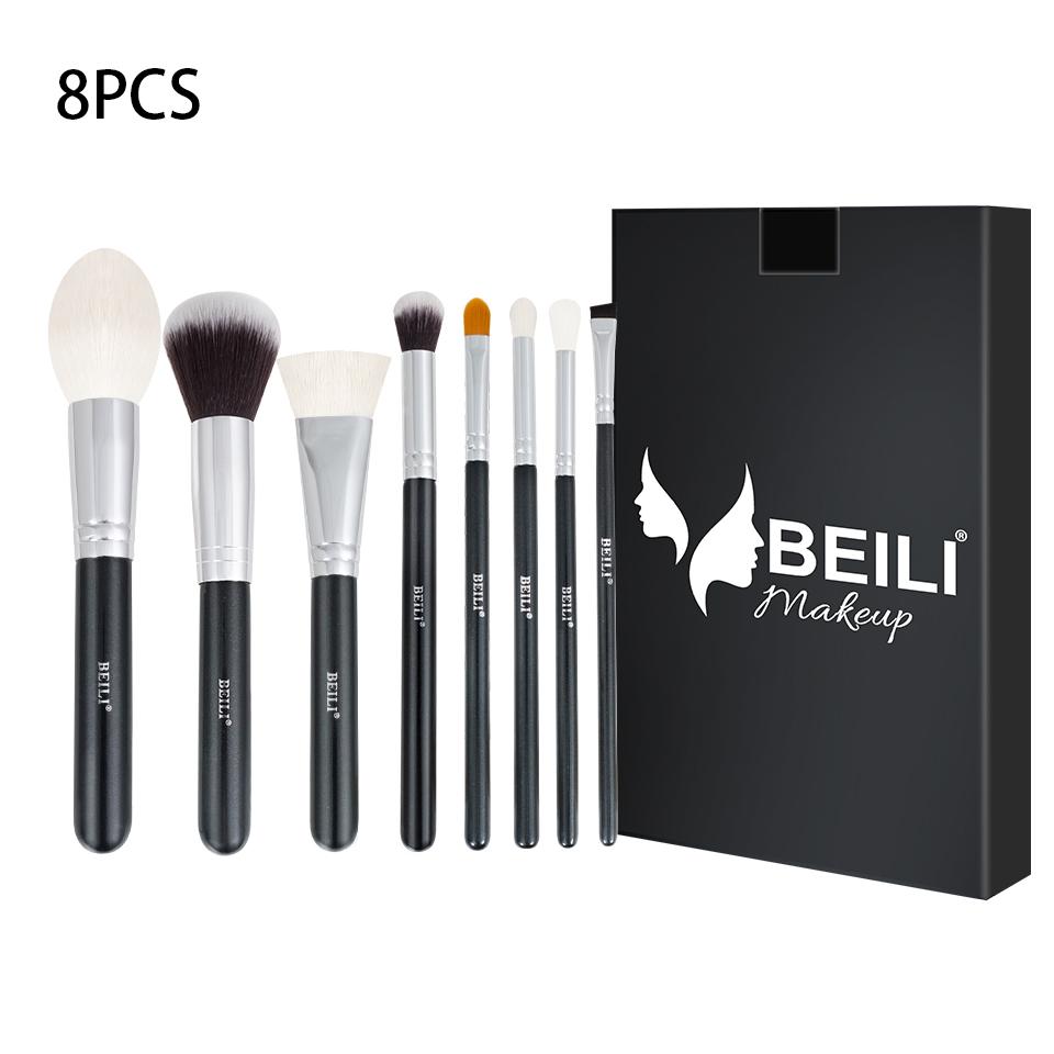 makeup brush set kabuki flat black silver wooden handle Synthetic hair private label low moq with bag blender brsuh